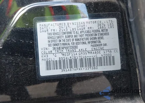 2019 Nissan Sentra Sr from USA, damaged, VIN 3N1AB7APXKY339380